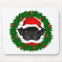 Black Pug Santa Mousepad