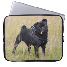 Black Pug Sticking Out Tounge Laptop Computer Sleeves