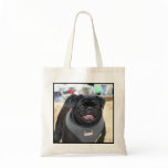 Black pug tote bag