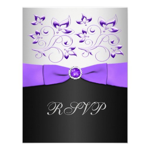 Black, Purple, and Silver Floral RSVP Card Invite