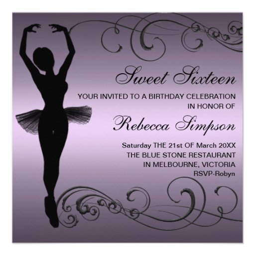 Black & Purple Ballerina Birthday Invitation