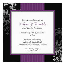 Black & Purple Damask Anniversary Party Custom Invites