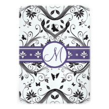 Black & Purple Damask Butterfly Wedding Invitation