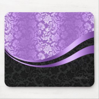 Black & purple damask dynamic stripes mouse pad