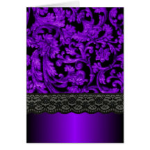 Black & purple damask greeting cards