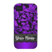 Black & purple damask iPhone 4 case