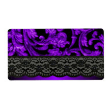 Black & purple damask labels
