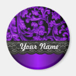 Black & purple damask refrigerator magnets