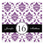 Black Purple Damask Sweet Sixteen Invitations