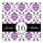 Black Purple Damask Sweet Sixteen Invitations