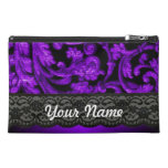 Black & purple damask travel accessories bag
