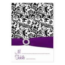 Black, Purple Damask Wedding Reception Place Cards Business Card