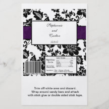 Black/Purple Floral Damask Wedding Candy Wrapper Personalized Flyer