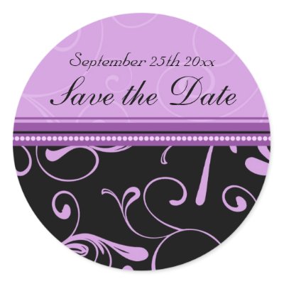 Black & Purple Floral Save the Date Envelope Seals Round Sticker