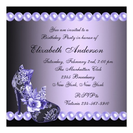 Black Purple High Heels Shoes Birthday Party Announcement