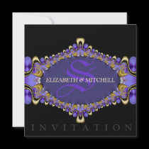 Black Purple Lace Monogram Wedding Invitation invitations