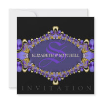 Black Purple Lace Monogram Wedding Invitation