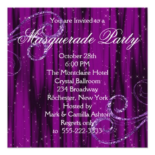 Black Purple Masquerade Party Invitations
