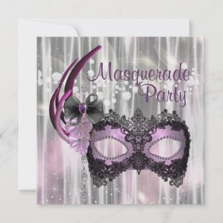 Black Purple Masquerade Party Personalized Invites