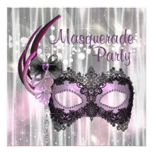Black Purple Masquerade Party Personalized Invites