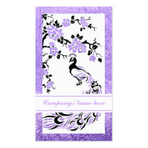 Black, purple peacock and cherry blossoms business card
