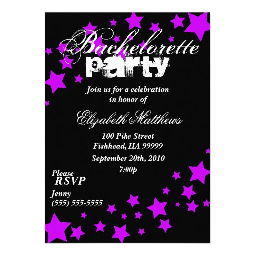 Black & Purple Stars Bachelorette Party Invitation