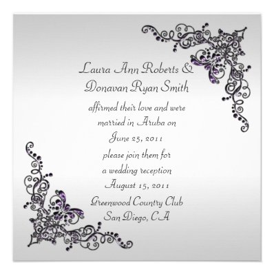 Black Purple Swirls on Silver Background Post Wedd Custom Invitation