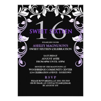 Black/Purple Vines Sweet 16 Invitation