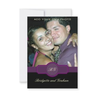Black Purple Wedding RSVP with Photo invitation