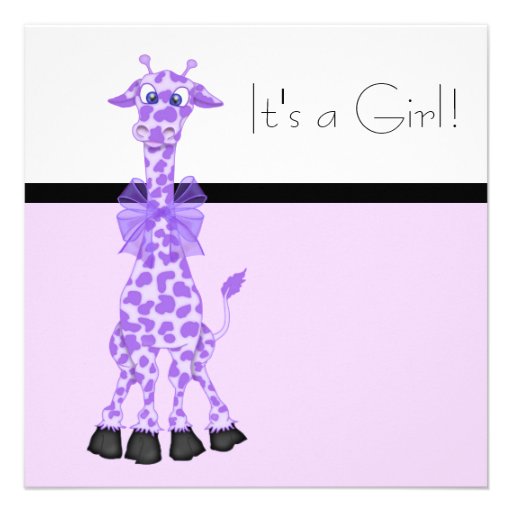 adorable purple giraffe baby girl shower invitation template this ...