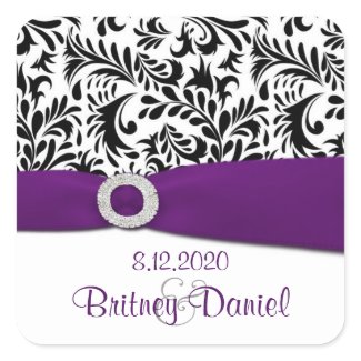 Black Purple & White Damask Wedding Envelope Seals sticker