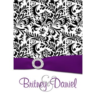 Black Purple & White Damask Wedding Invitations invitation