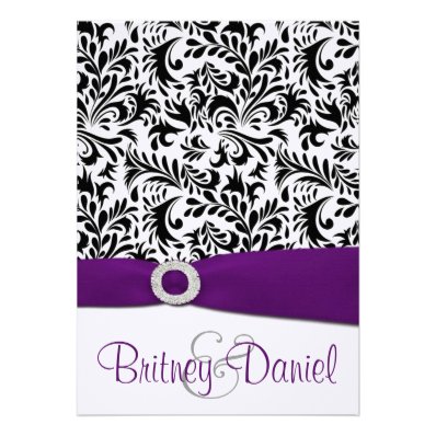 Black Purple & White Damask Wedding Invitations