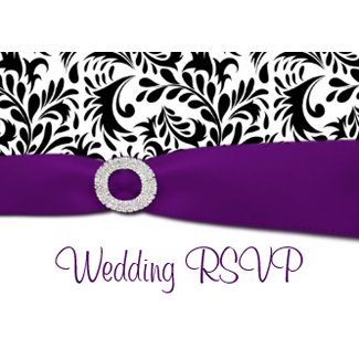 Black, Purple & White Damask Wedding RSVP Cards invitation