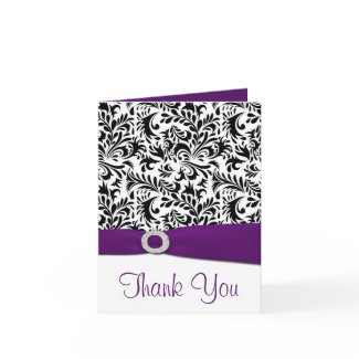 Black Purple White Damask Wedding Thank You Cards card