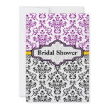 Black purple yellow damask wedding bridal shower announcements