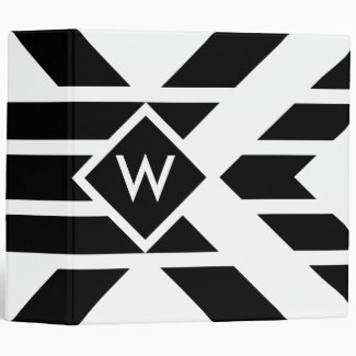 Black Quadrilateral Stripes on White with Monogram Binder