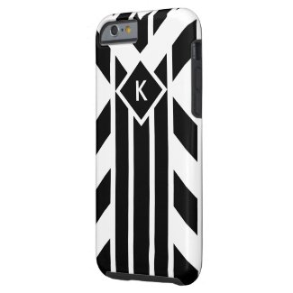 Black Quadrilateral Stripes on White with Monogram Tough iPhone 6 Case