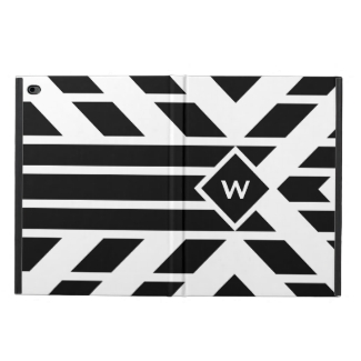 Black Quadrilateral Stripes on White with Monogram