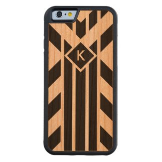 Black Quadrilateral Stripes on White with Monogram Carved® Cherry iPhone 6 Bumper Case