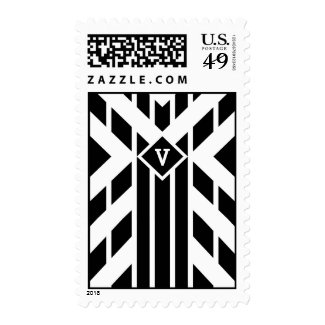 Black Quadrilateral Stripes with Monogram – Medium Postage Stamp