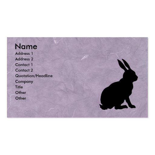 Black Rabbit Silhouette Marbled Purple Business Card Template (front side)