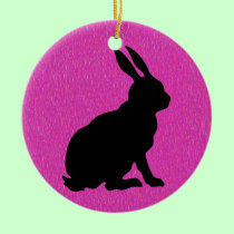 Black Rabbit Silhouette on Pink ornaments