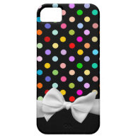 Black, Rainbow polka dots and white ribbon bow iPhone Case