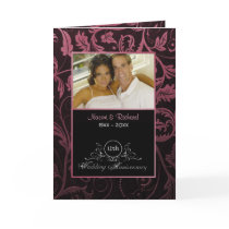 Black & Raspberry Damask 12th Wedding Anniversary Cards