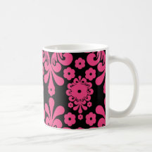 black raspberry red pink mod damask coffee mug