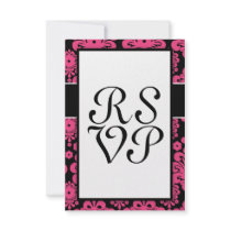 black raspberry red pink mod damask design announcements