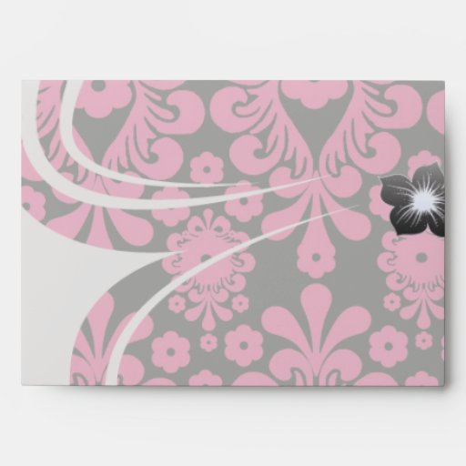 black raspberry red pink mod damask envelope