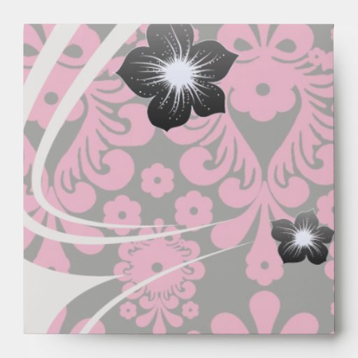 black raspberry red pink mod damask envelope