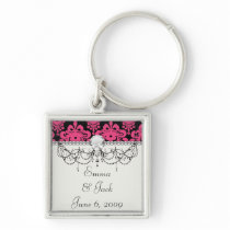 black raspberry red pink mod damask keychain